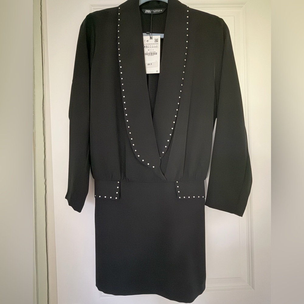 Zara Black Long Sleeve Dress with Studded Accents